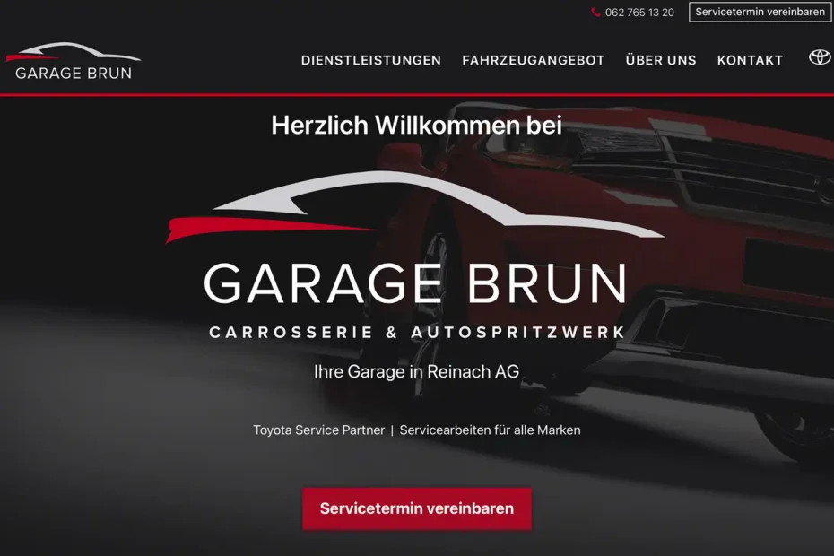 Screenshot der neuen Homepage der Garage Brun Reinach